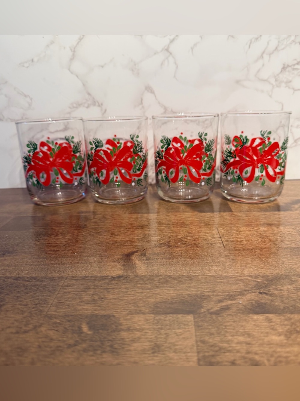 Libbey Holiday Red Bow Rocks Glass - Set of 4